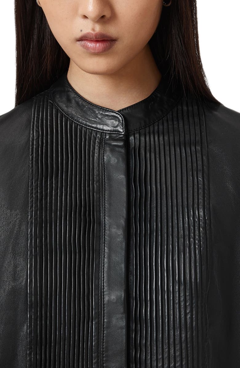 AllSaints Sara Pintuck Leather Shirt, Alternate, color, Black