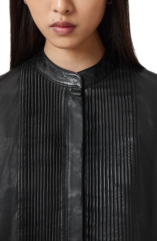 Allsaints Sara Pintuck Leather Shirt In Black
