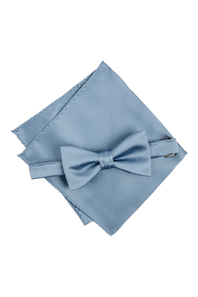 Men's Solid Satin Pre-Tied Bow Tie, Alternate, color, DUSTY BLUE
