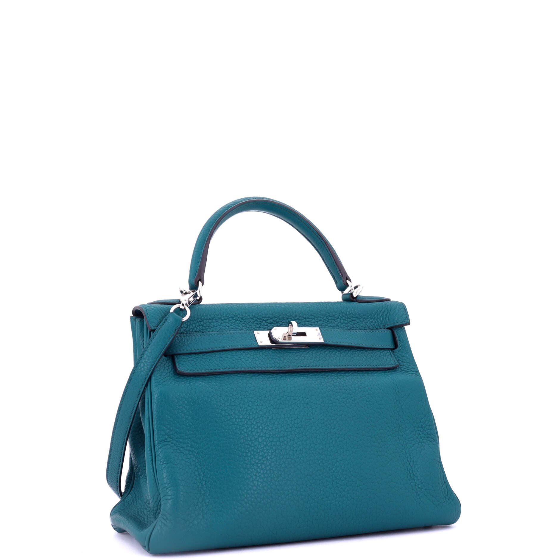Pre-Owned Hermes Kelly Handbag Blue Clemence with Palladium Hardware 28, Alternate, color, Bleu Izmir