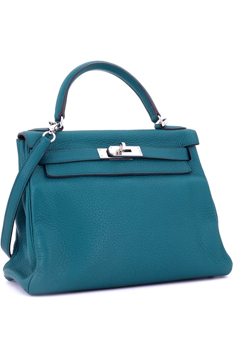 Pre-Owned Hermes Kelly Handbag Blue Clemence with Palladium Hardware 28, Alternate, color, Bleu Izmir
