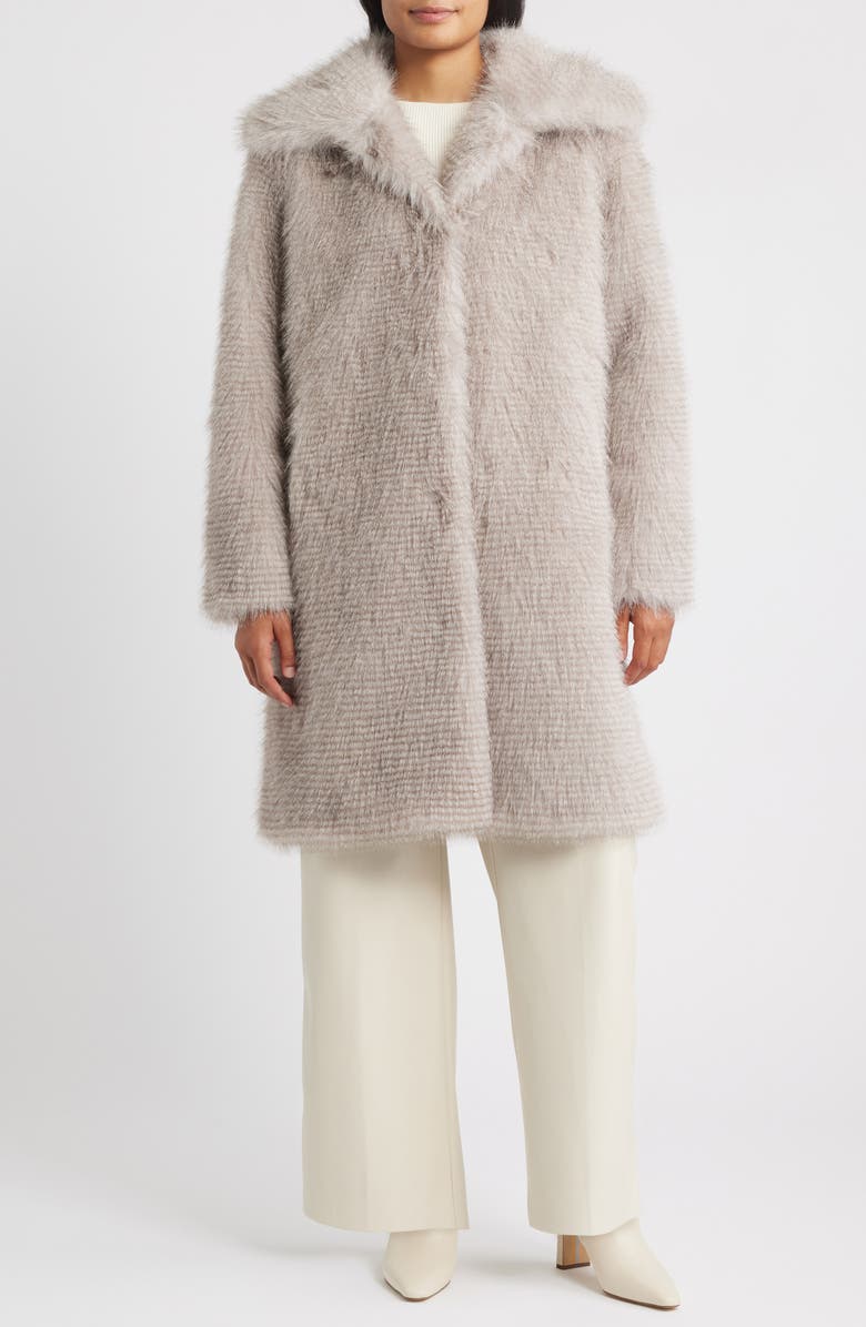 Bernardo Long Faux Fur Coat, Alternate, color, Light Grey Mix