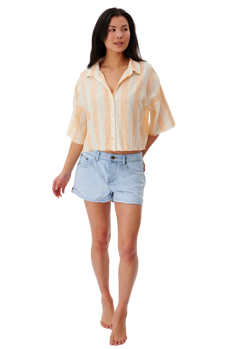 Rip Curl Havana Stripe Cotton & Linen Shirt, Alternate, color, Orange/ Bone