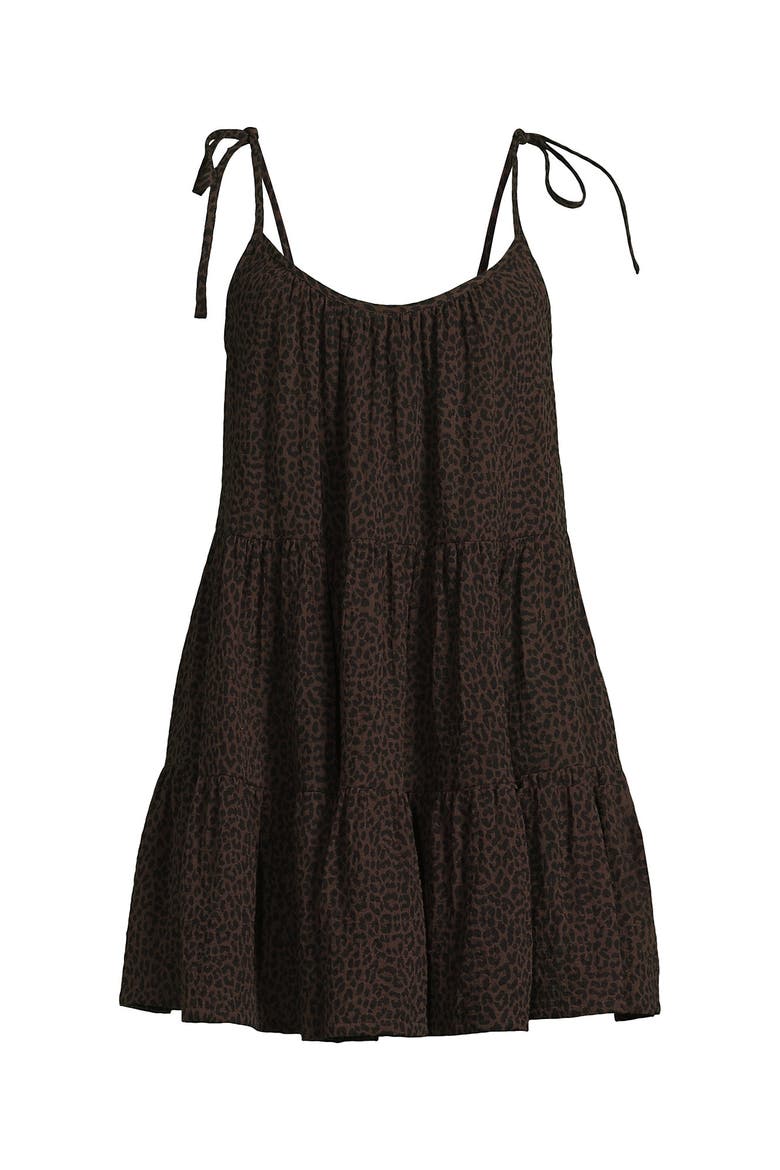 Cotton Gauze Metallic Tiered Mini Cover-up Dress, Alternate, color, Brown Leopard