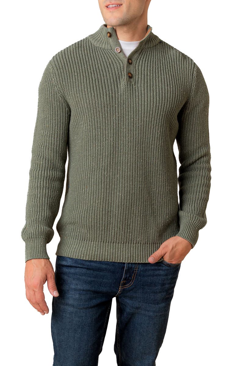 Hope & Henry Organic Mock Neck Cardigan Stitch Sweater, Main, color, Sage Fleck