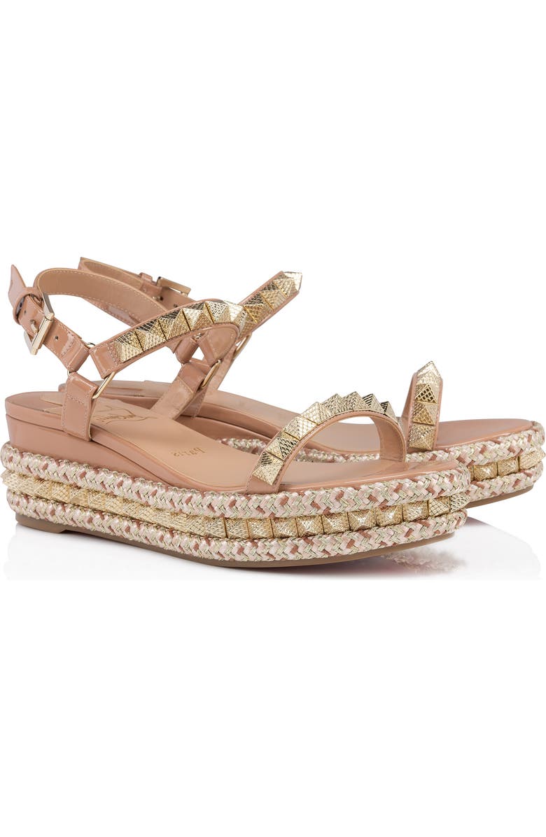 Christian Louboutin Pyraclou Glitter Espadrille Wedge Sandal, Main, color, N295 Blush/Lin Blush