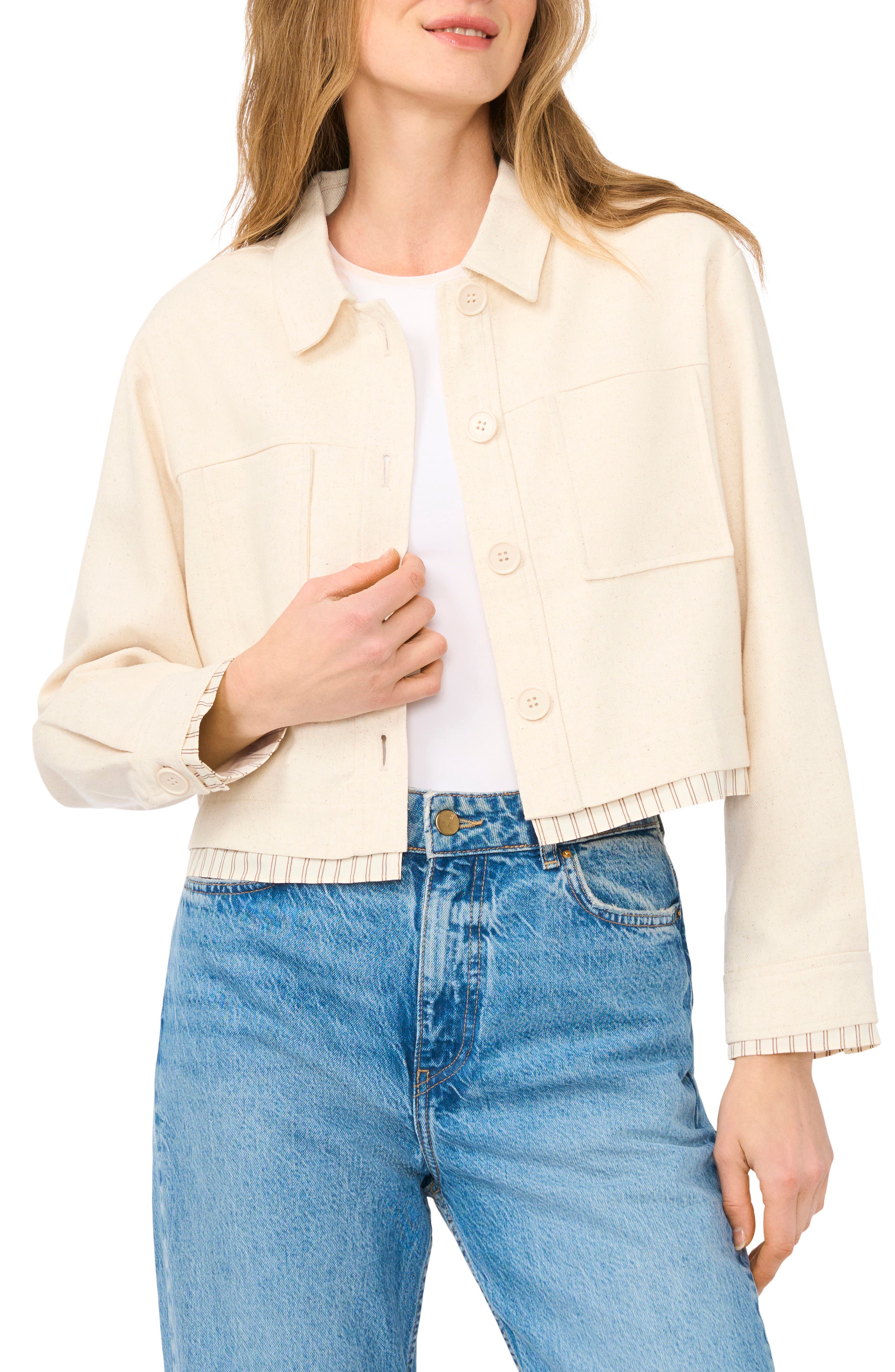 Halogen® Crop Twill Shirt Jacket