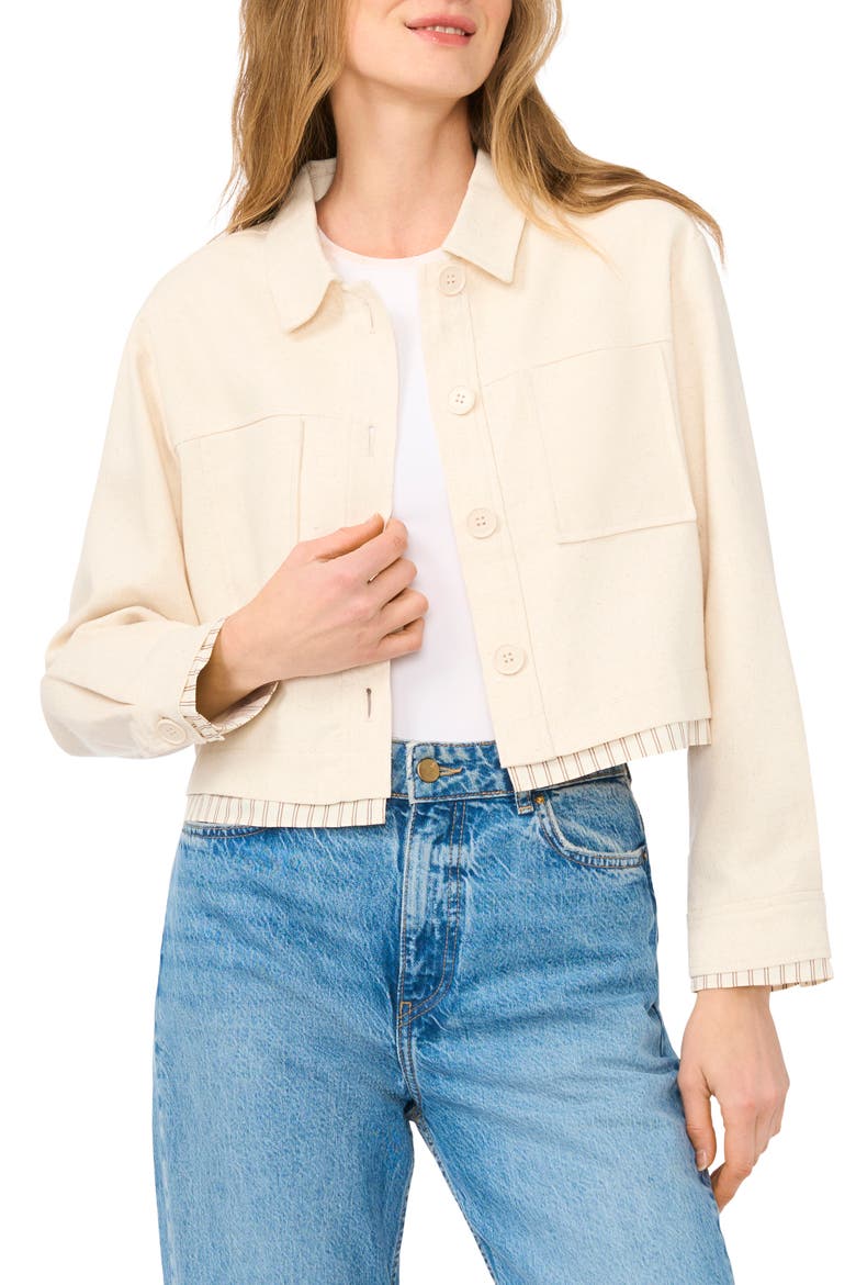 Crop Twill Shirt Jacket, Main, color, NATURAL BEIGE
