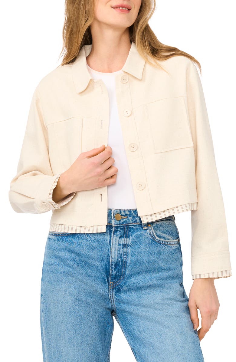Halogen<sup>®</sup> Crop Twill Shirt Jacket, Main, color, Natural Beige