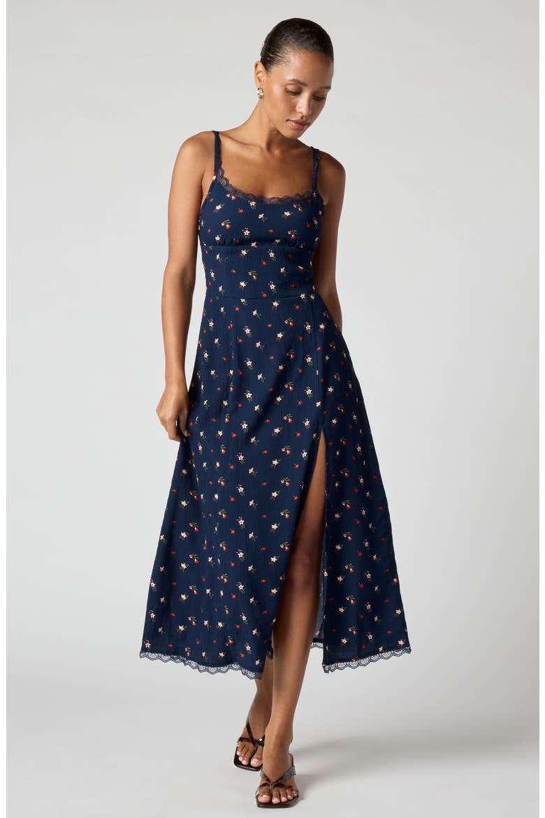 Lace Trim Slipdress, Alternate, color, NAVY TULIPS