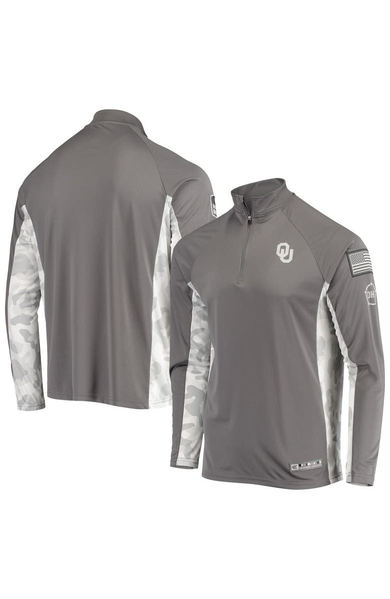 COLOSSEUM Men's Colosseum Gray/Camo Oklahoma Sooners OHT Military Appreciation Swoop Quarter-Zip Jacket, Main, color, 