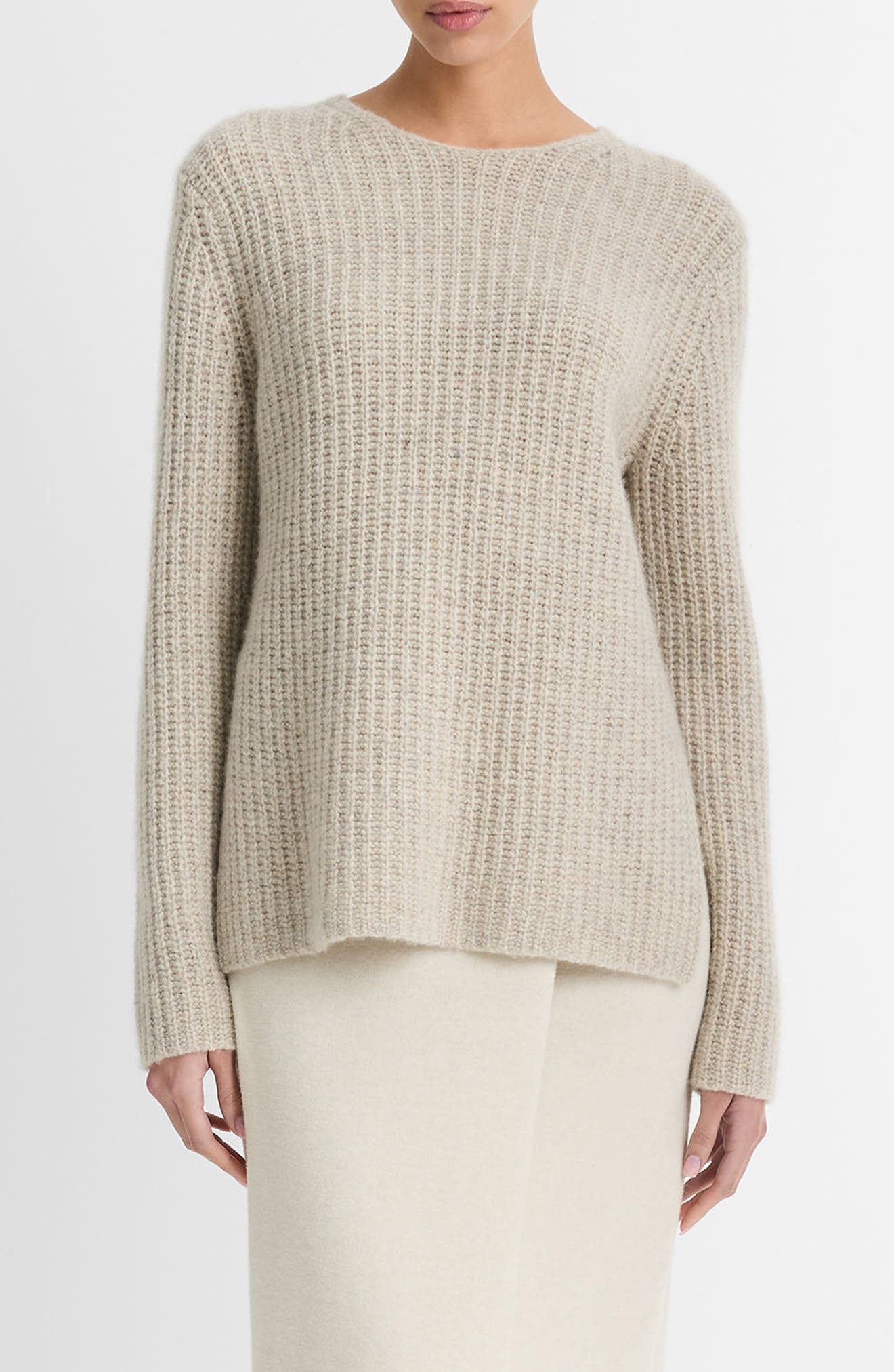 Vince Donegal Tweed Cashmere Rib Tunic Sweater
