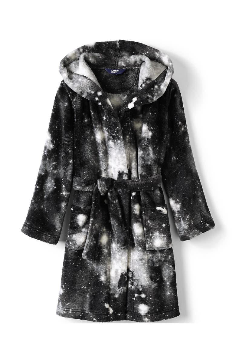 Lands' End Kids Hooded Fleece Solid Robe, Main, color, Black White Galaxy