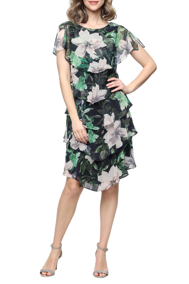 Metallic Floral Print Dress, Main, color, BLACK MULTI