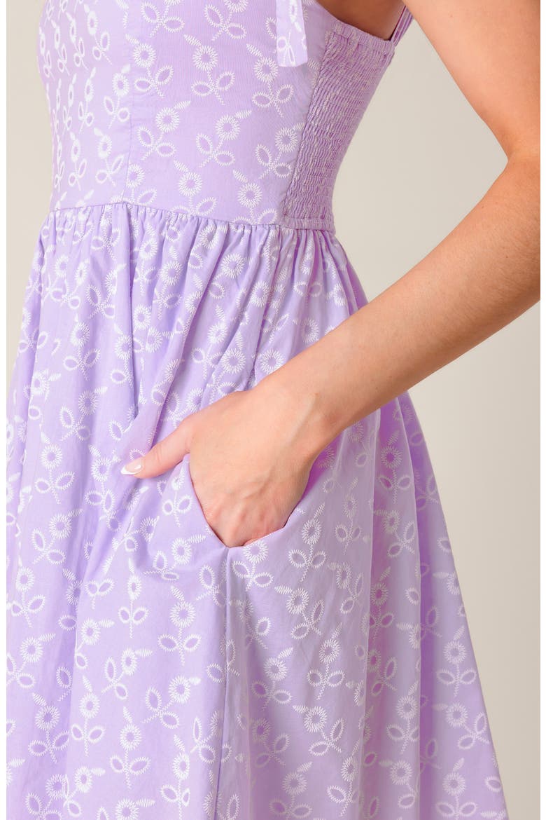 Floral Embroidered Tie Strap Fit & Flare Minidress, Alternate, color, LAVENDER
