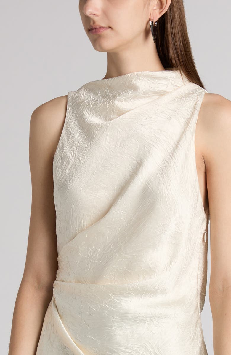 McQueen Asymmetric Crinkled Satin Top, Alternate, color, Oyster