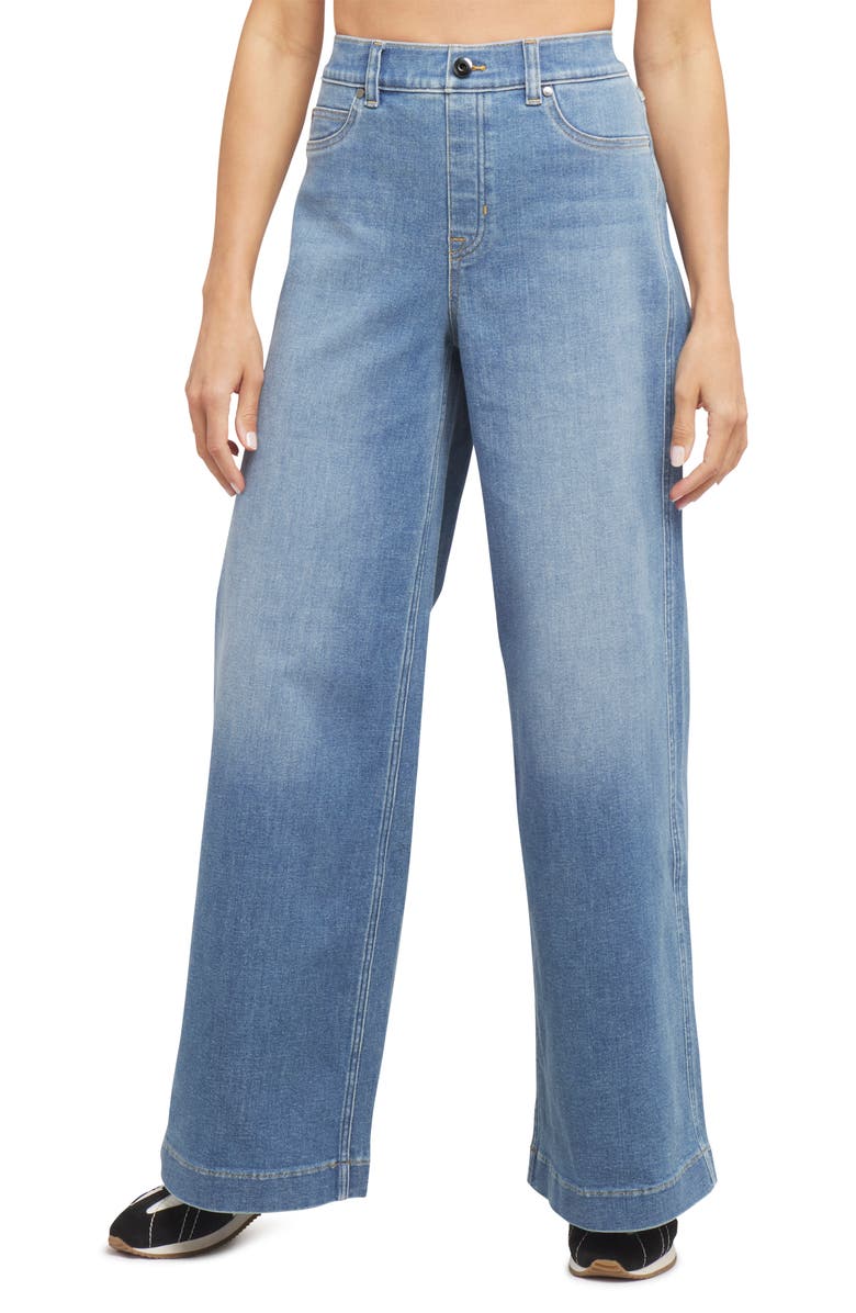 SPANX<sup>®</sup> EveryWear Wide Leg Pull-On Jeans, Main, color, Stonewashed Blue