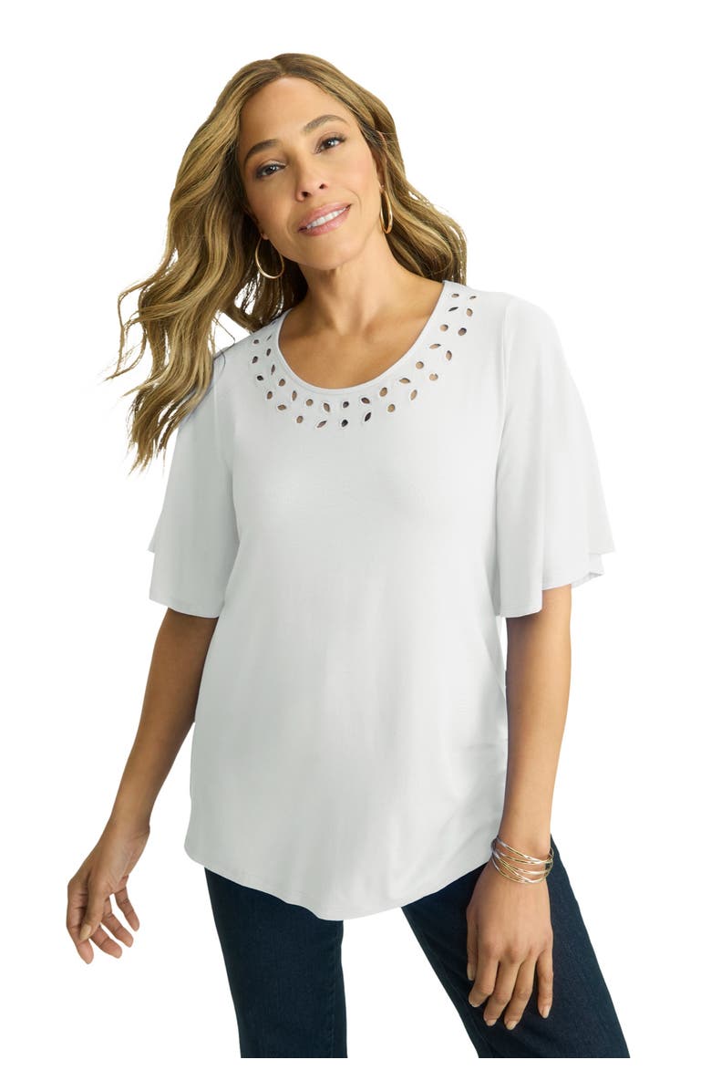 Jessica London Cutout Flutter Sleeve Tunic, Main, color, White
