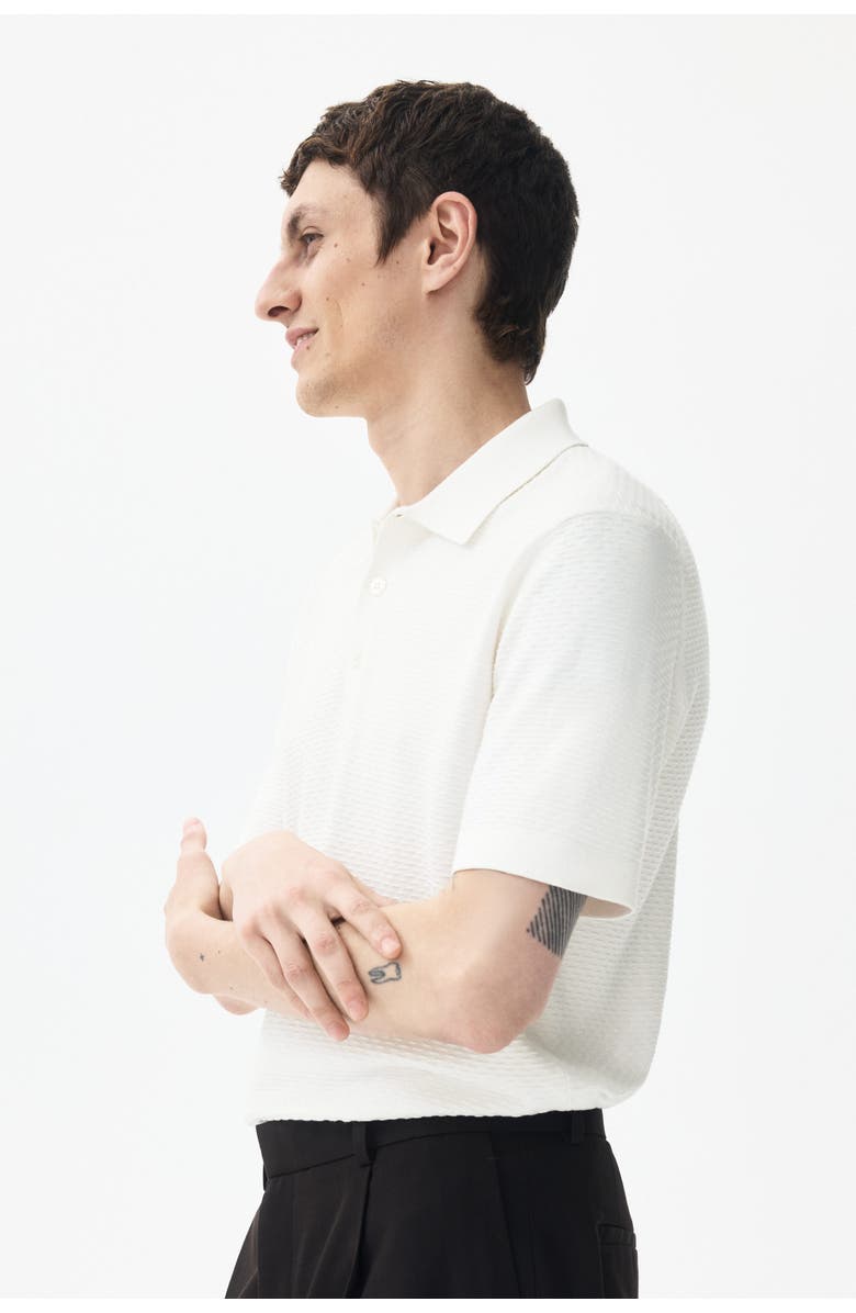 H&M Slim Fit Textured Polo Shirt, Alternate, color, White