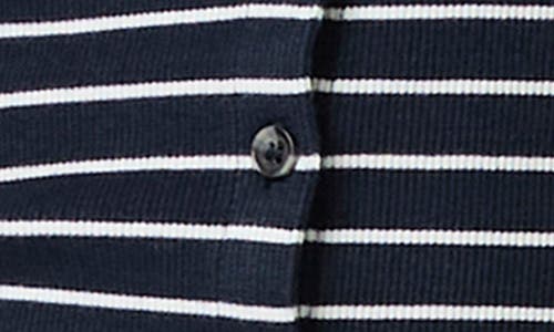 Paige Evette Stripe Short Sleeve Fitted Cardigan In Blue