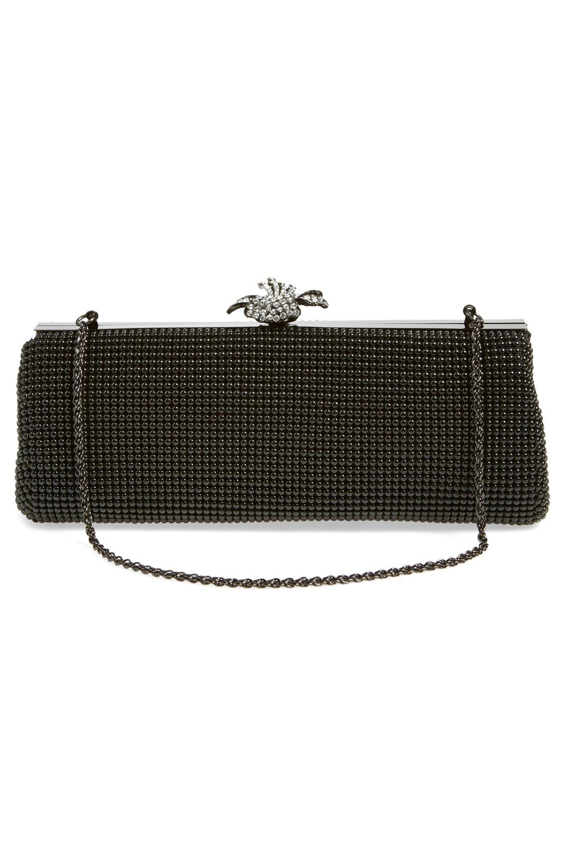 Whiting & Davis 'Crystal Flower' Metal Mesh Clutch, Alternate, color, 