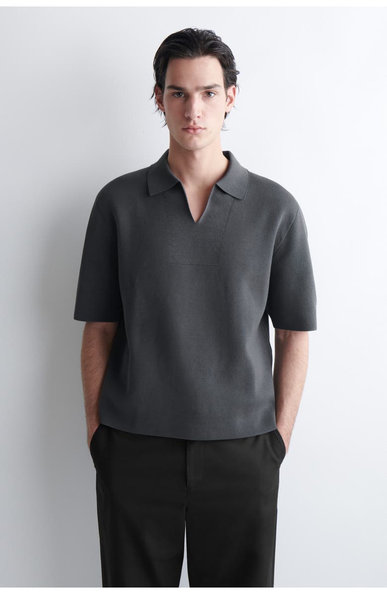 COS Milano-Knit Cotton Polo Shirt, Main, color, Dark Gray