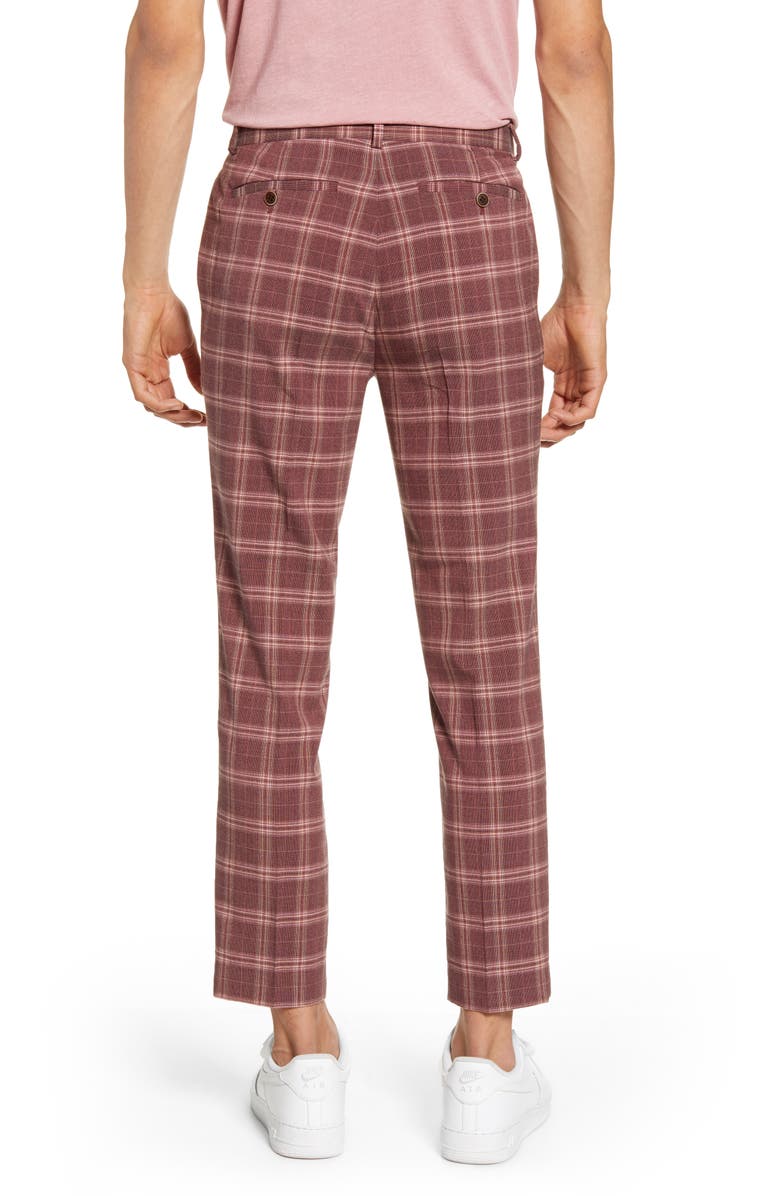 Topman Plaid Skinny Fit Crop Dress Pants, Alternate, color, 