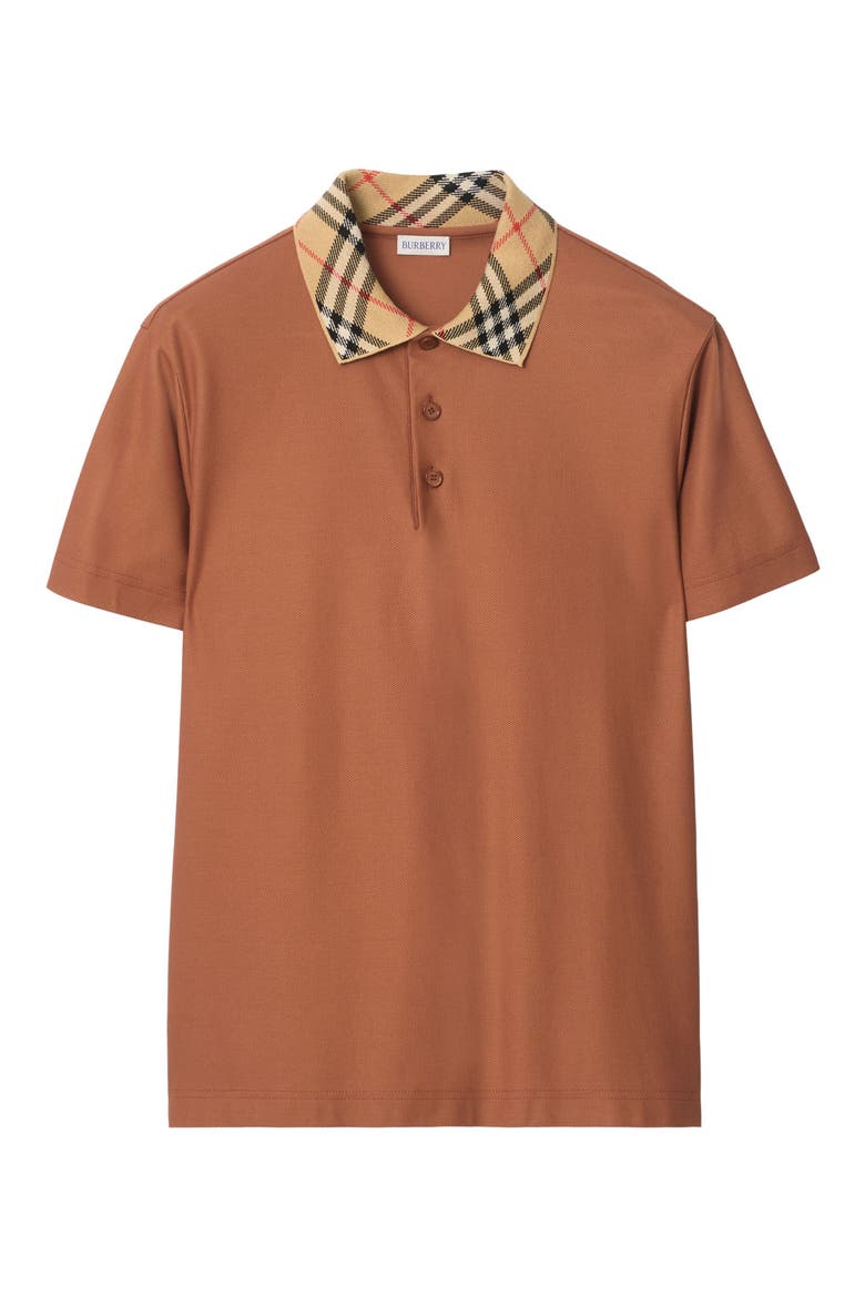 Evan Check Collar Cotton Piqué Polo, Main, color, GINGER BROWN