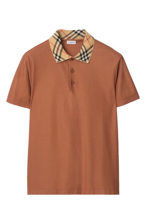 Evan Check Collar Cotton Piqué Polo