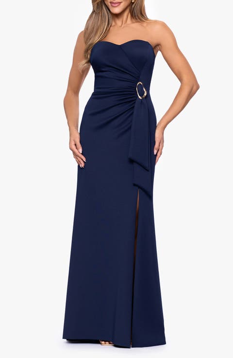 Belt Detail Strapless Scuba Gown
