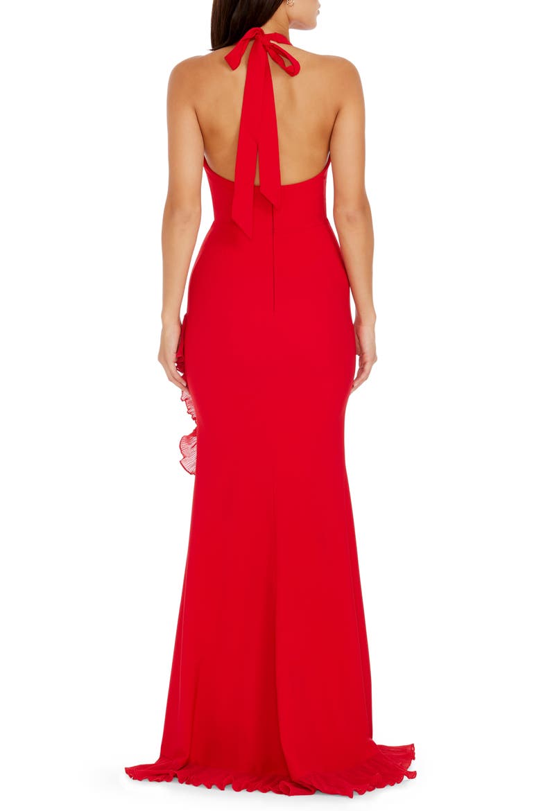 Kathleen Ruffle Halter Gown with Train, Alternate, color, ROUGE