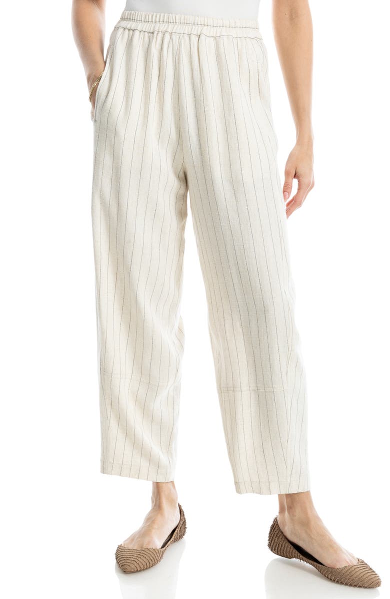 MAX STUDIO Stripe Linen Blend Barrel Pants, Main, color, Natural/ Black