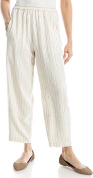 MAX STUDIO Stripe Linen Blend Barrel Pants