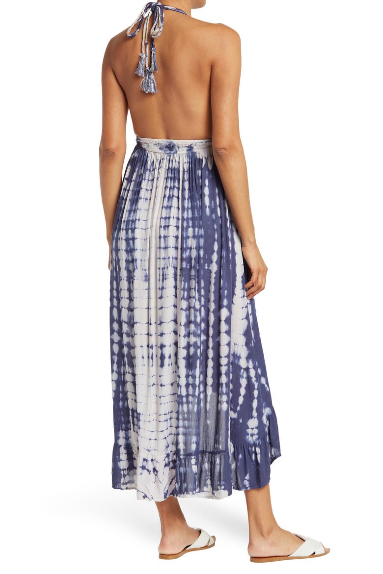 Tie Dye Maxi Halter Dress, Alternate, color, NAVY/ WHITE