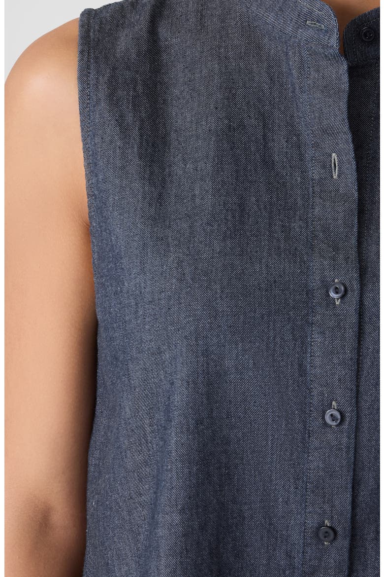 Sleeveless Band Collar Chambray Button-Up Shirt, Alternate, color, DENIM
