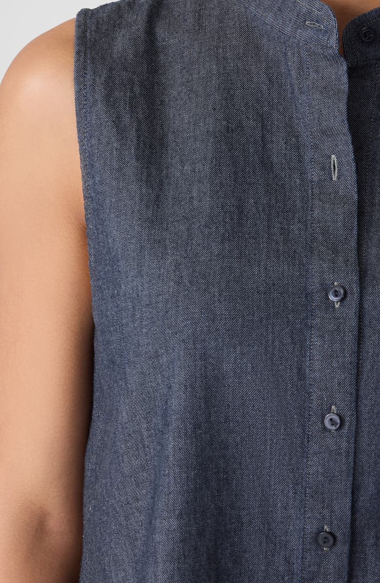 Eileen Fisher Sleeveless Band Collar Chambray Button-Up Shirt, Alternate, color, Denim