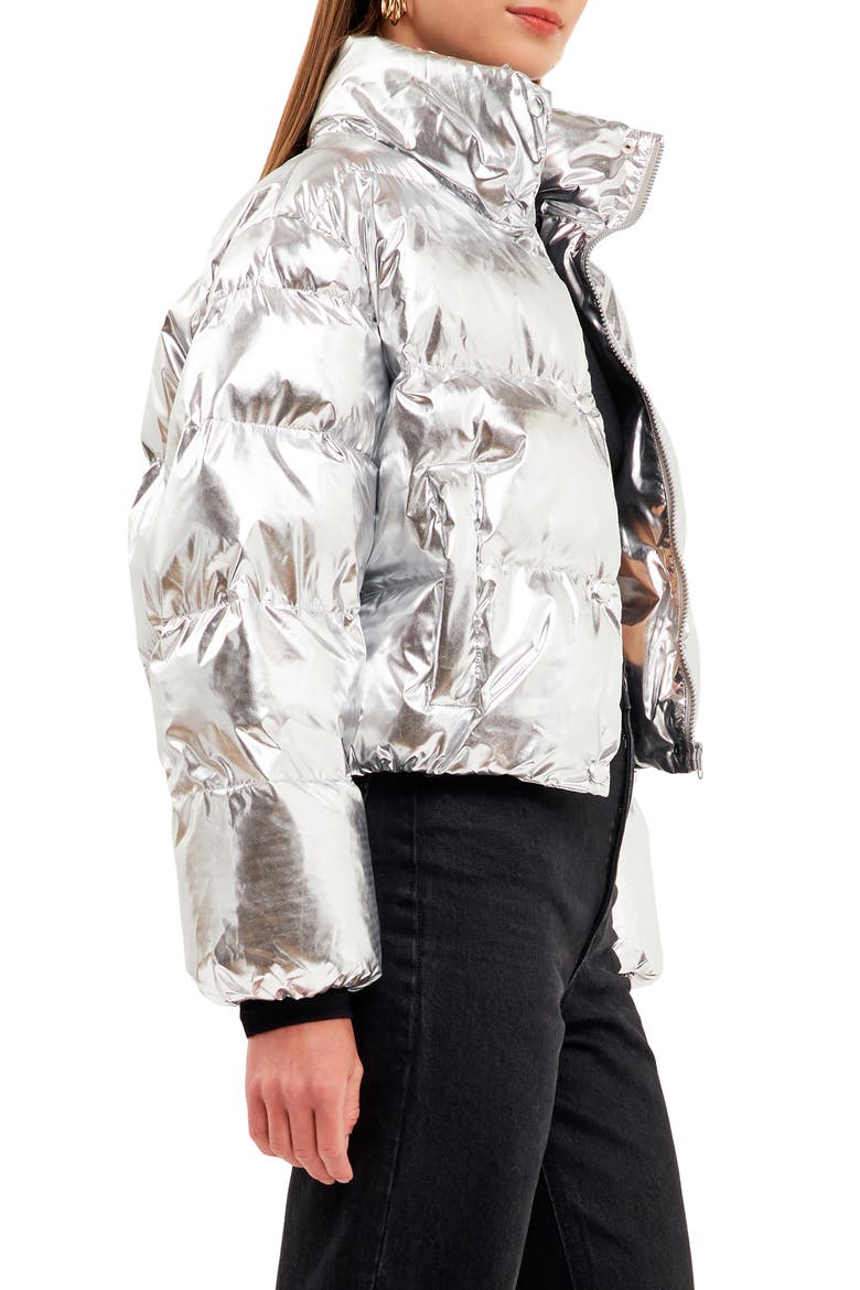Crop Puffer Jacket, Alternate, color, METALLIC
