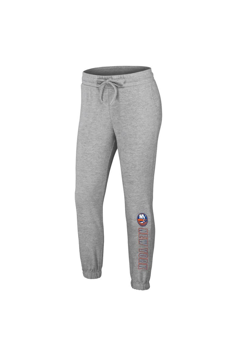 Women's WEAR by Erin Andrews Heather Gray New York Islanders Knit Long Sleeve Tri-Blend T-Shirt & Pants Sleep Set, Alternate, color, Heather Gray