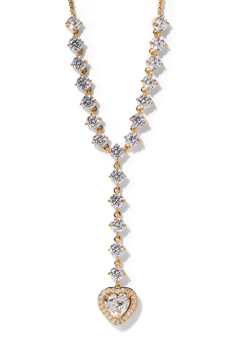 Nadri Le Bisou Halo Heart Y-Necklace, Main, color, Gold
