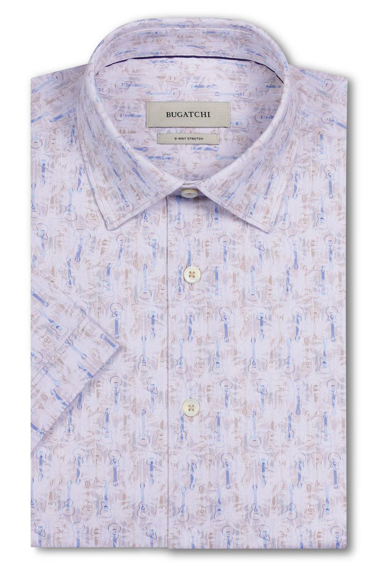 Miles OoohCotton® Sketched Guitar Print Short Sleeve Button-Up Shirt, Alternate, color, SAND