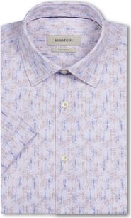 Bugatchi Miles OoohCotton® Sketched Guitar Print Short Sleeve Button-Up Shirt
