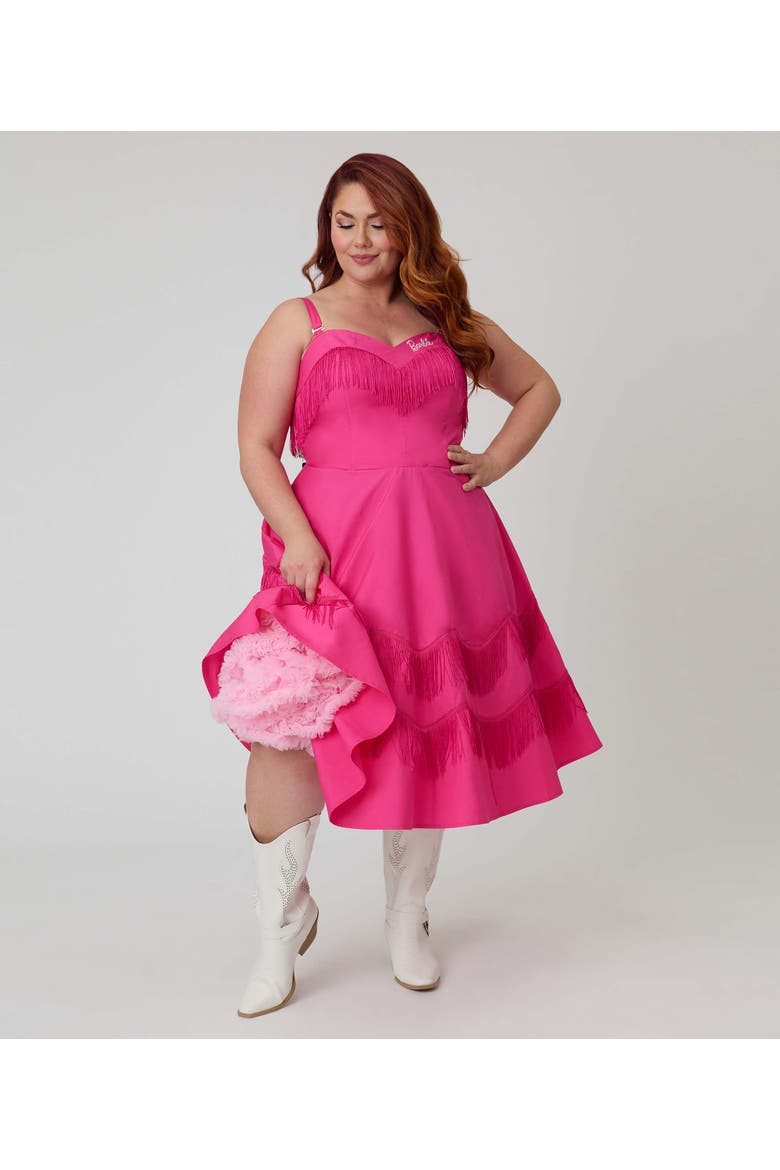 Plus Size Fringe Swing Dress, Main, color, Pink & Black w/ Barbie Logo