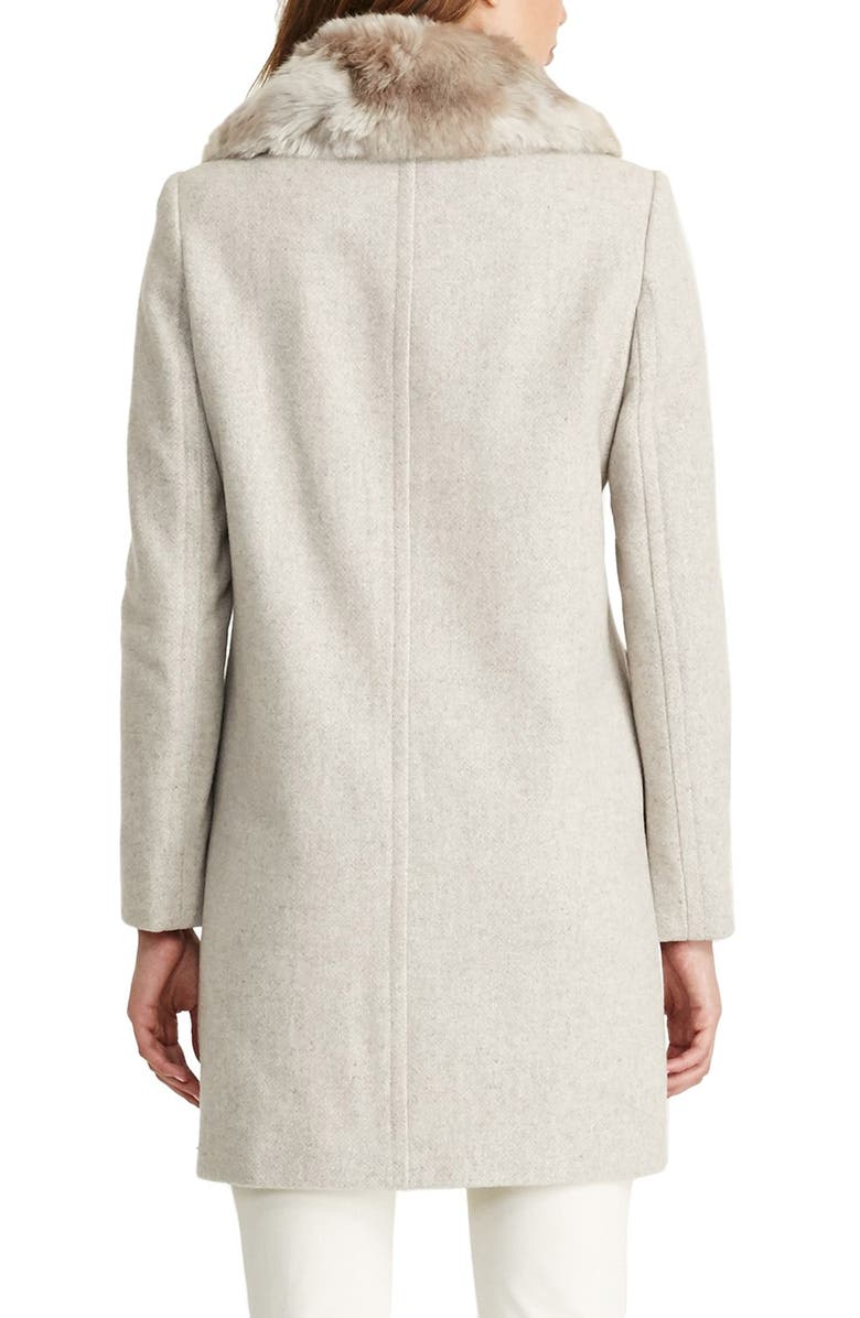 Lauren Ralph Lauren Wool Blend Coat with Faux Fur Collar, Alternate, color, 