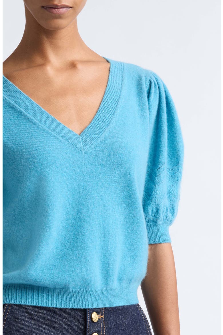 Reina Puff Sleec Cashmere Sweater, Alternate, color, CERULEAN