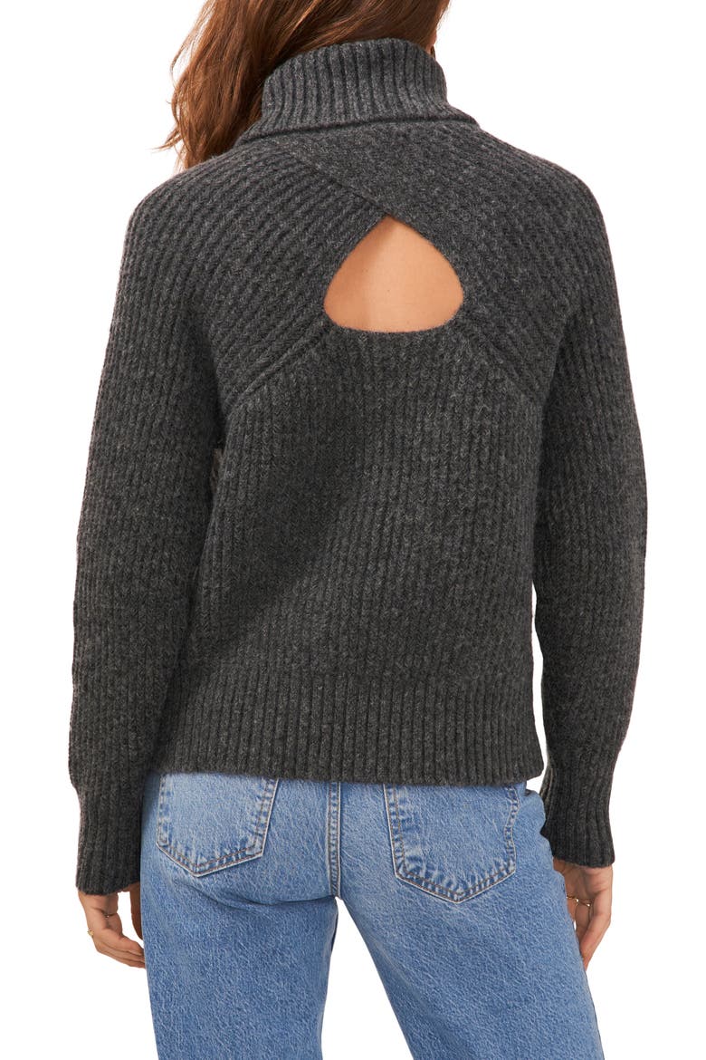 Back Cutout Turtleneck Sweater, Alternate, color, HEATHER GREY