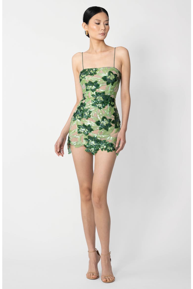 Sara Floral Sequin Cocktail Dress, Alternate, color, GREEN MULTI
