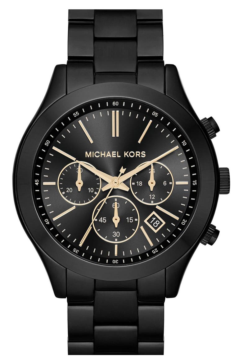 Michael Kors 'Slim Runway' Chronograph Bracelet Watch, 42mm (Nordstrom Exclusive), Main, color, BLACK