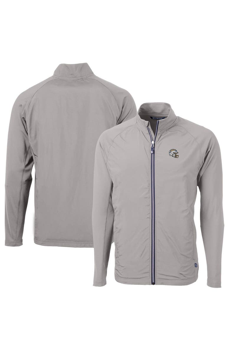 Cutter & Buck Men's Cutter & Buck  Silver Los Angeles Chargers Helmet Adapt Eco Knit Hybrid Recycled Full-Zip Jacket, Main, color, 