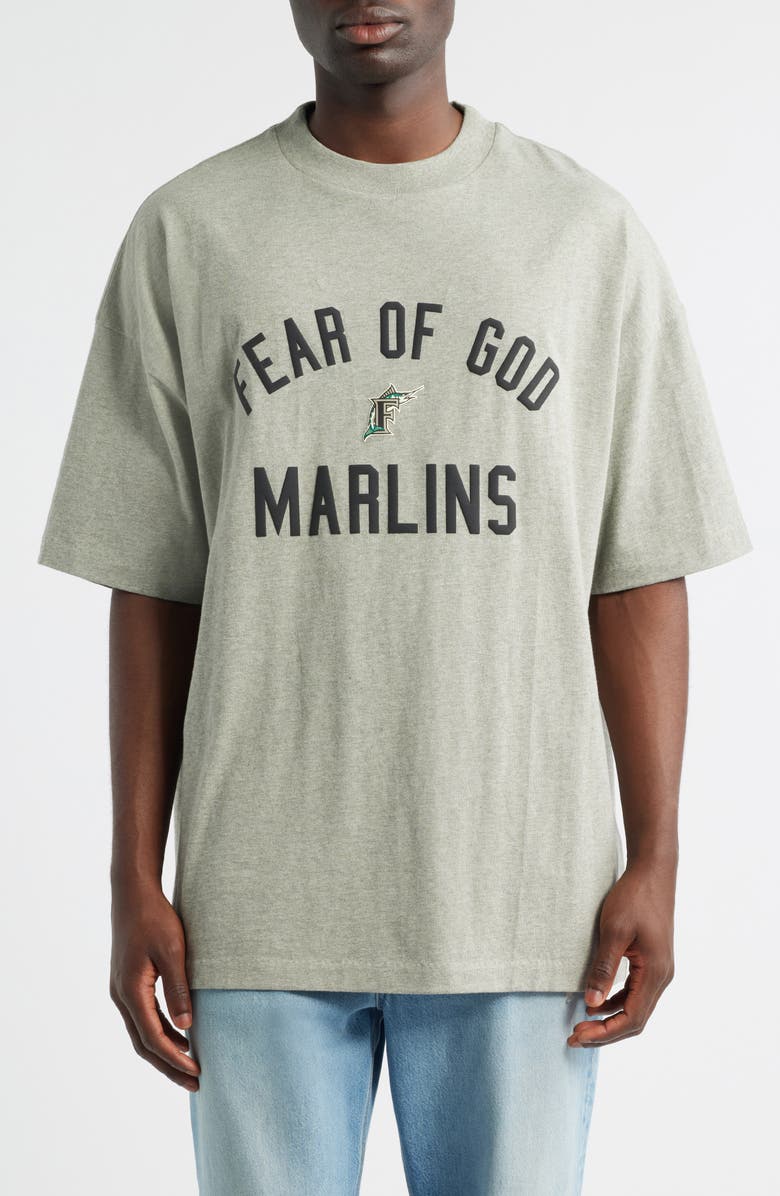 Fear of God Essentials x MLB Marlins 90s Fit Graphic T-Shirt, Main, color, Warm Heather