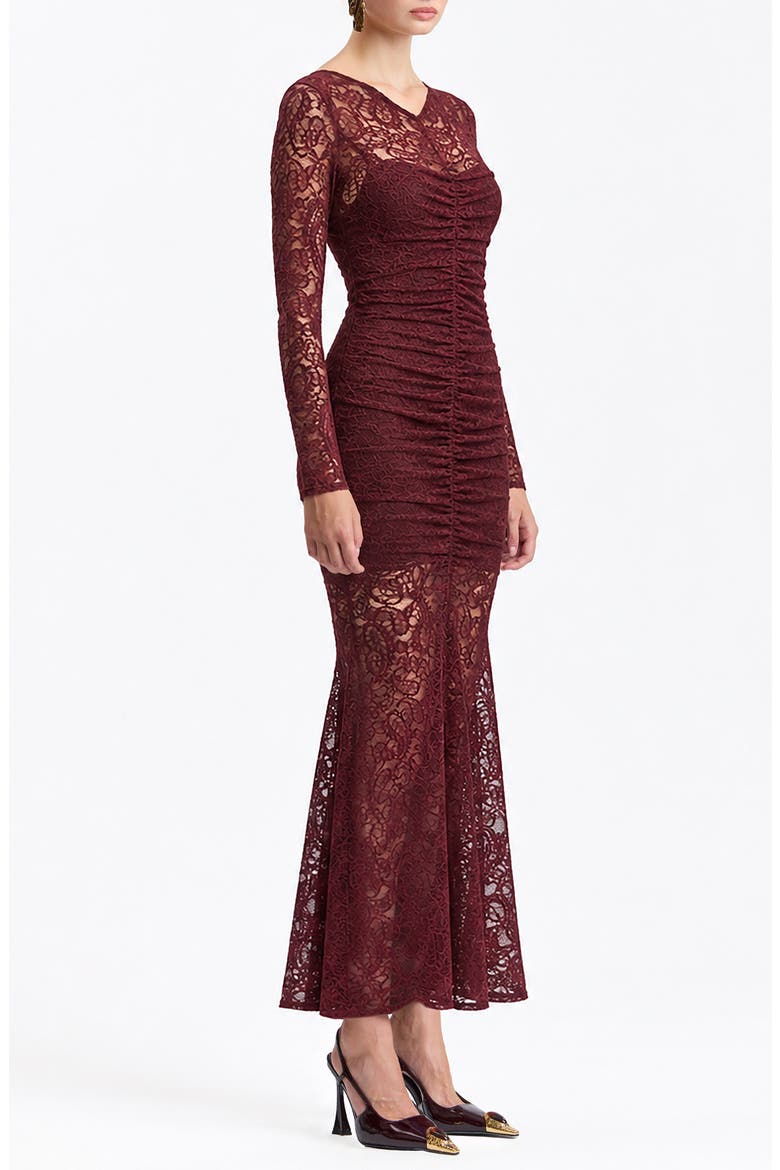 Shirred Lace Maxi Dress, Alternate, color, WINE